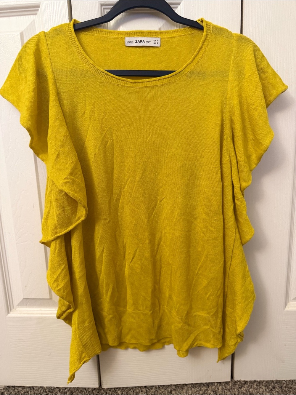 Zara Mustard Ruffle Sleeve Women's Top